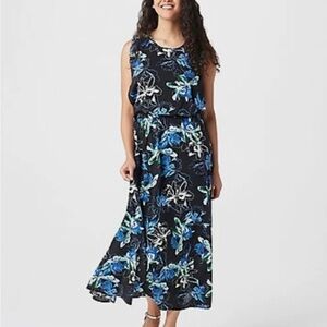 Du Jour Chiffon Maxi Floral Dress Faux Overlay Long XXS Black A367912 Women
